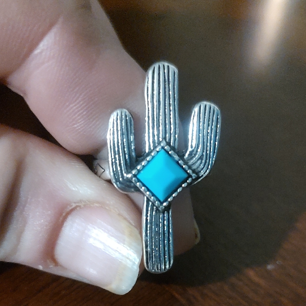 Silver Cactus Ring with Turquoise Accent